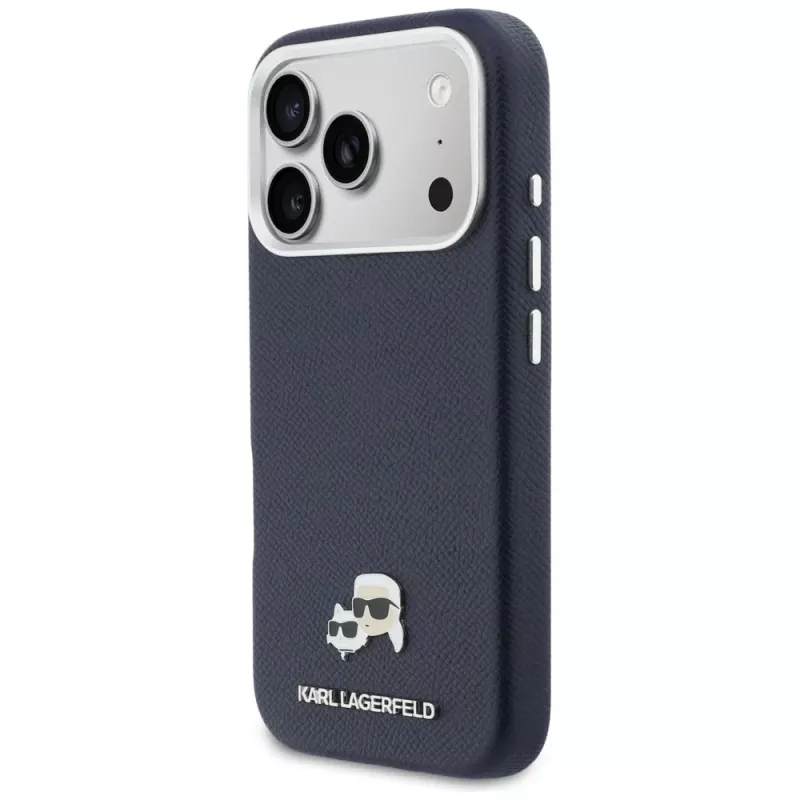 Funda MagSafe Karl Lagerfeld Karl & Choupette Head Pins Saffiano para iPhone 17 Pro - Azul