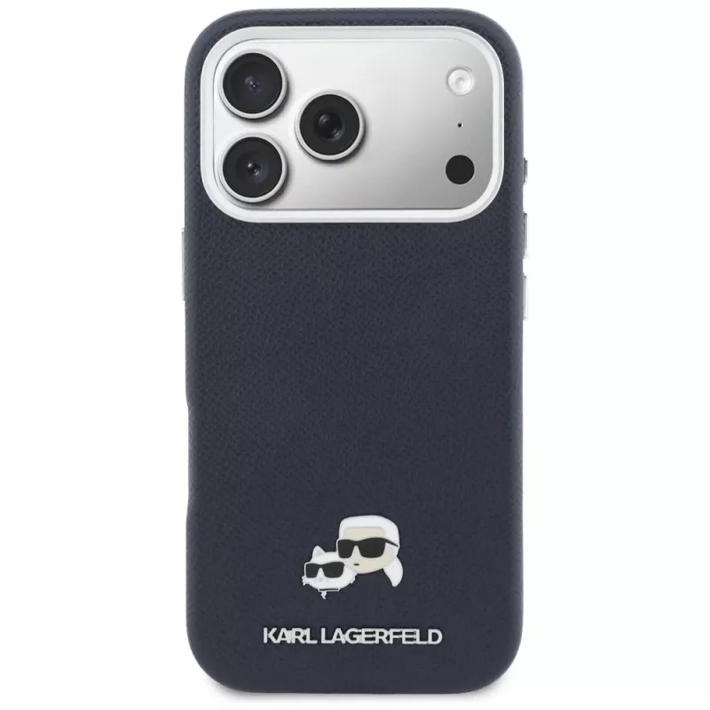 Funda MagSafe Karl Lagerfeld Karl & Choupette Head Pins Saffiano para iPhone 17 Pro - Azul