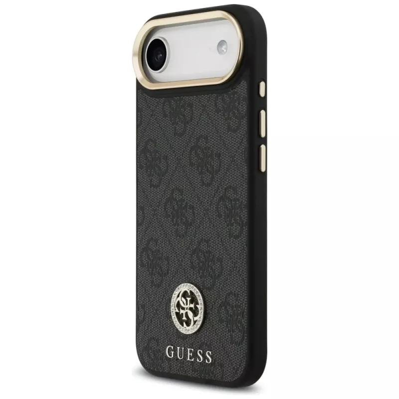 Funda MagSafe GUESS 4G Strass Logo para iPhone Air con botones metálicos y correa de muñeca - Negra