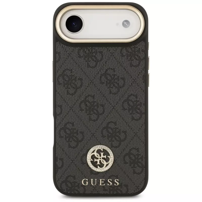 Funda MagSafe GUESS 4G Strass Logo para iPhone Air con botones metálicos y correa de muñeca - Negra