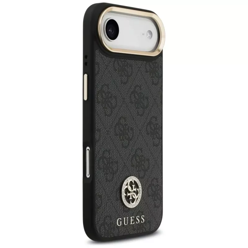 Funda MagSafe GUESS 4G Strass Logo para iPhone Air con botones metálicos y correa de muñeca - Negra