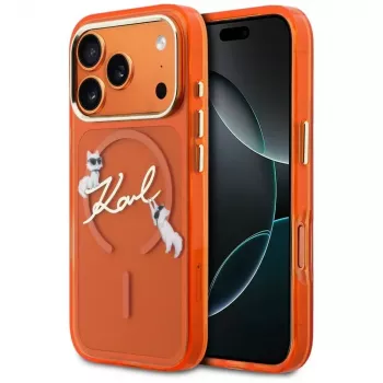 Funda MagSafe Karl Lagerfeld IML Choupettes Karl Script Logo para iPhone 17 Pro - Naranja