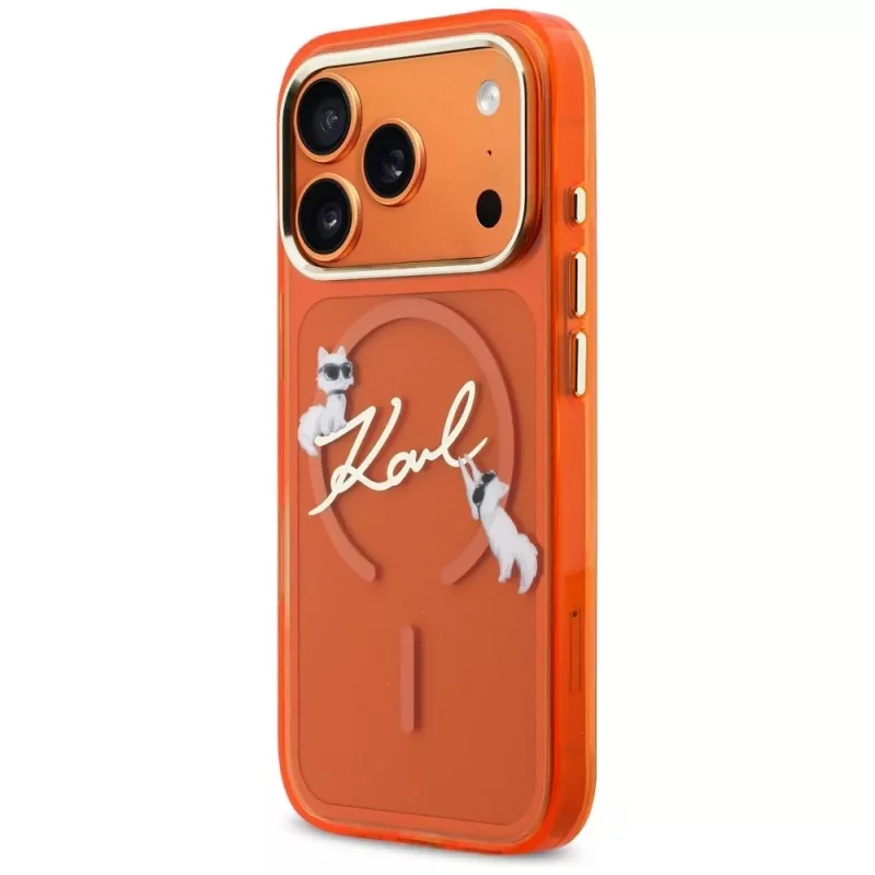 Funda MagSafe Karl Lagerfeld IML Choupettes Karl Script Logo para iPhone 17 Pro - Naranja