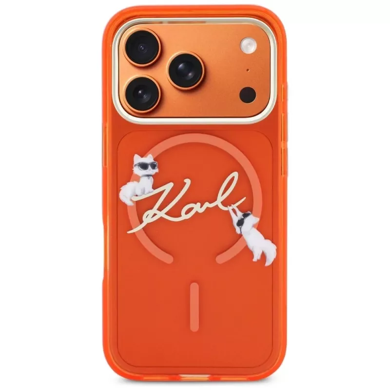 Funda MagSafe Karl Lagerfeld IML Choupettes Karl Script Logo para iPhone 17 Pro - Naranja