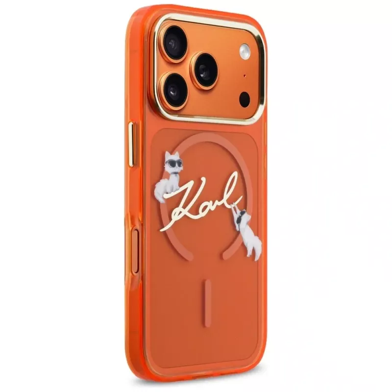 Funda MagSafe Karl Lagerfeld IML Choupettes Karl Script Logo para iPhone 17 Pro - Naranja