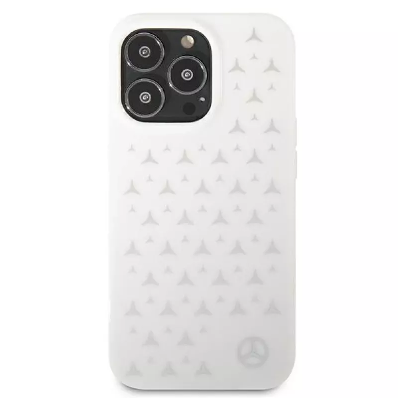 Mercedes-Benz MEHCP13LESPWH Funda rígida para iPhone 13 Pro / 13 con estampado de estrellas plateadas Blanca