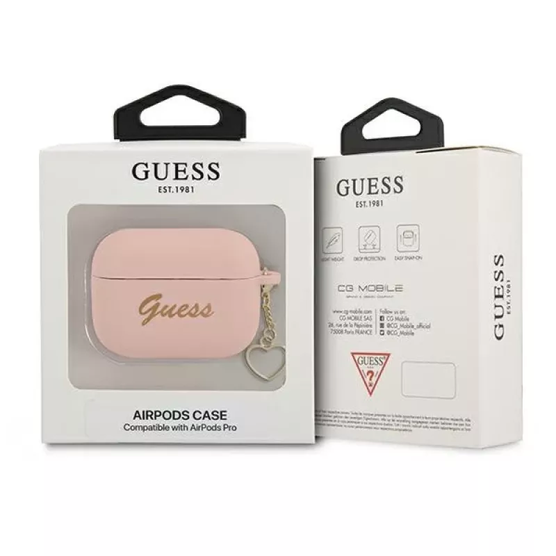 Funda GUESS para AirPods Pro Rosa Silicona Charm Heart Collection