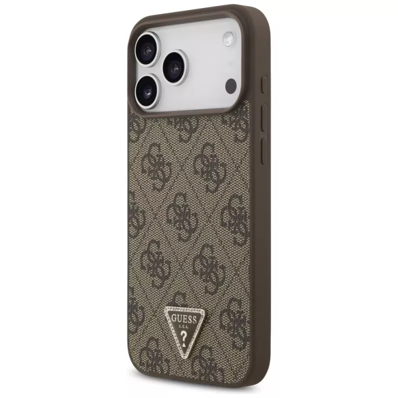 Funda MagSafe GUESS piel 4G Triangle Strass para iPhone 18 Pro Max / 17 Pro Max - marrón