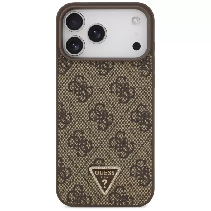 Funda MagSafe GUESS piel 4G Triangle Strass para iPhone 18 Pro Max / 17 Pro Max - marrón