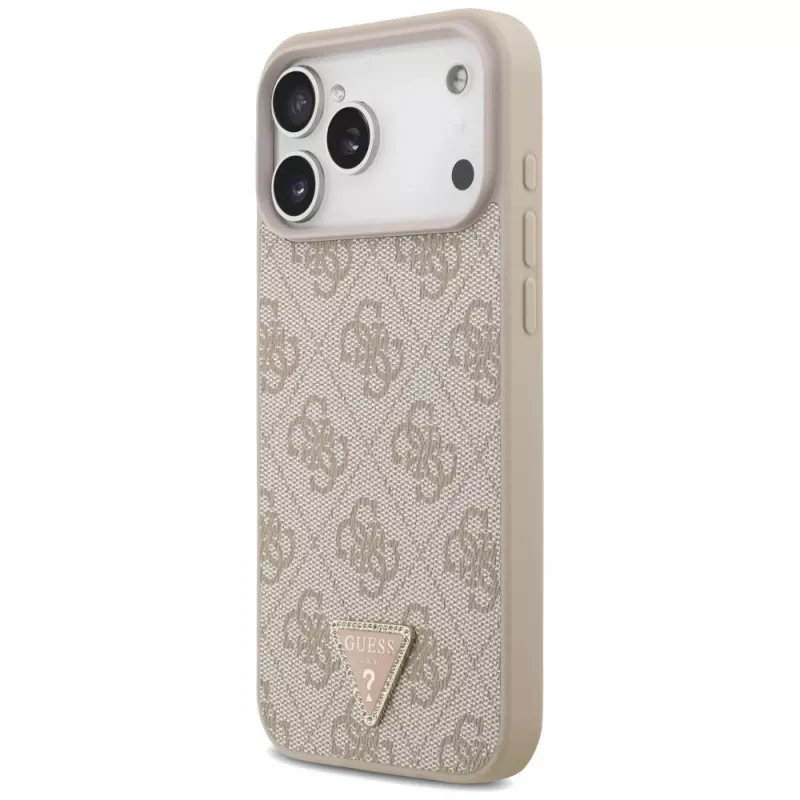 Funda MagSafe GUESS piel 4G Triangle Strass para iPhone 18 Pro Max / 17 Pro Max - rosa