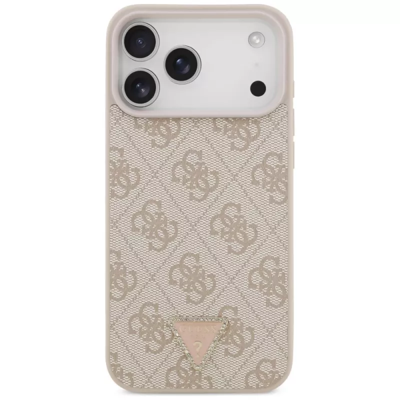 Funda MagSafe GUESS piel 4G Triangle Strass para iPhone 18 Pro Max / 17 Pro Max - rosa