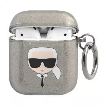 Funda Karl Lagerfeld KLA2UKHGK para AirPods 1/2 negra brillante cabeza de Karl