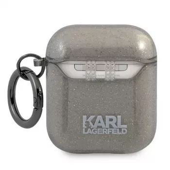 Funda Karl Lagerfeld KLA2UKHGK para AirPods 1/2 negra brillante cabeza de Karl