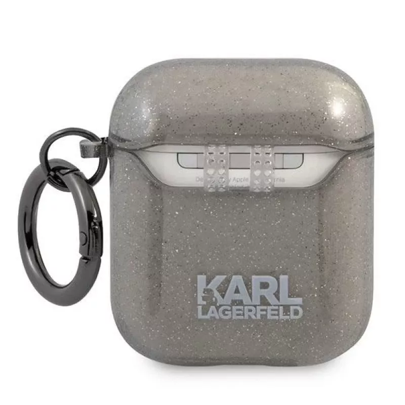 Funda Karl Lagerfeld KLA2UKHGK para AirPods 1/2 negra brillante cabeza de Karl