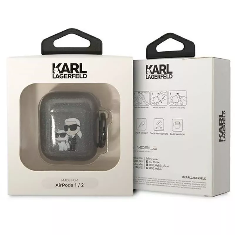 Funda Karl Lagerfeld KLA2HNKCTGK para AirPods 1/2 negra brillante Karl & Choupette