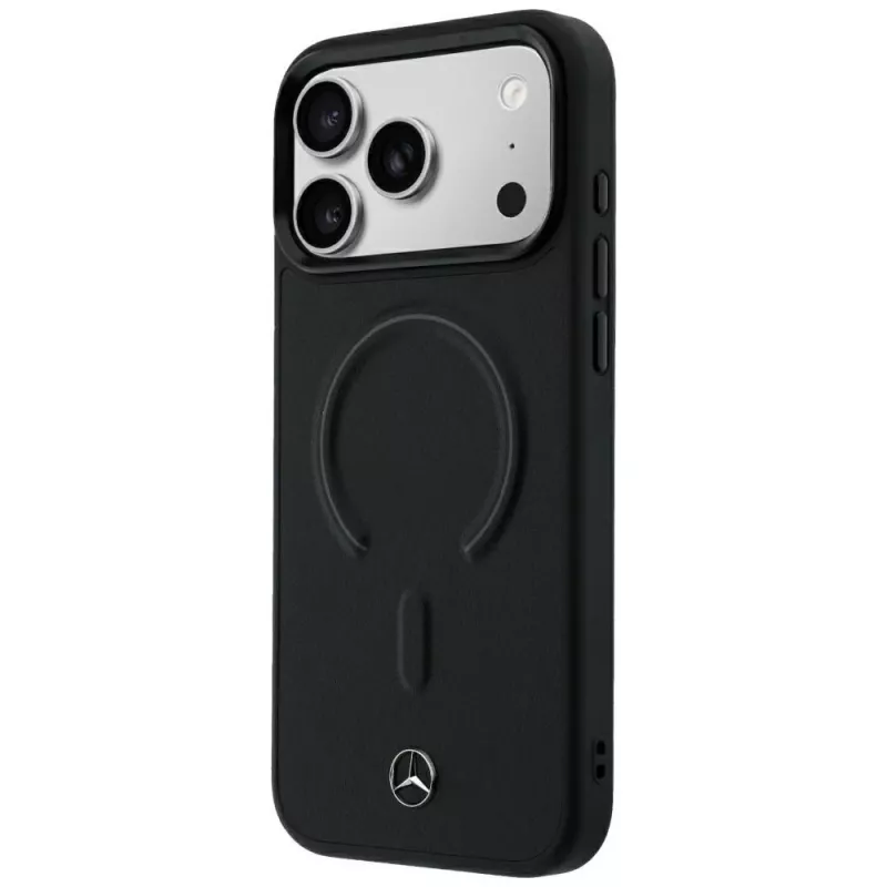 Funda MagSafe Mercedes-Benz de piel auténtica para iPhone 18 Pro / 17 Pro, Negro
