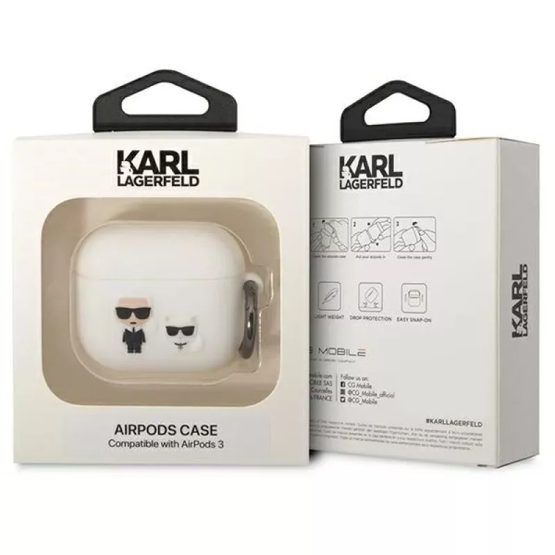 Funda Karl Lagerfeld KLACA3SILKCW para AirPods 3, silicona, blanco, Karl & Choupette