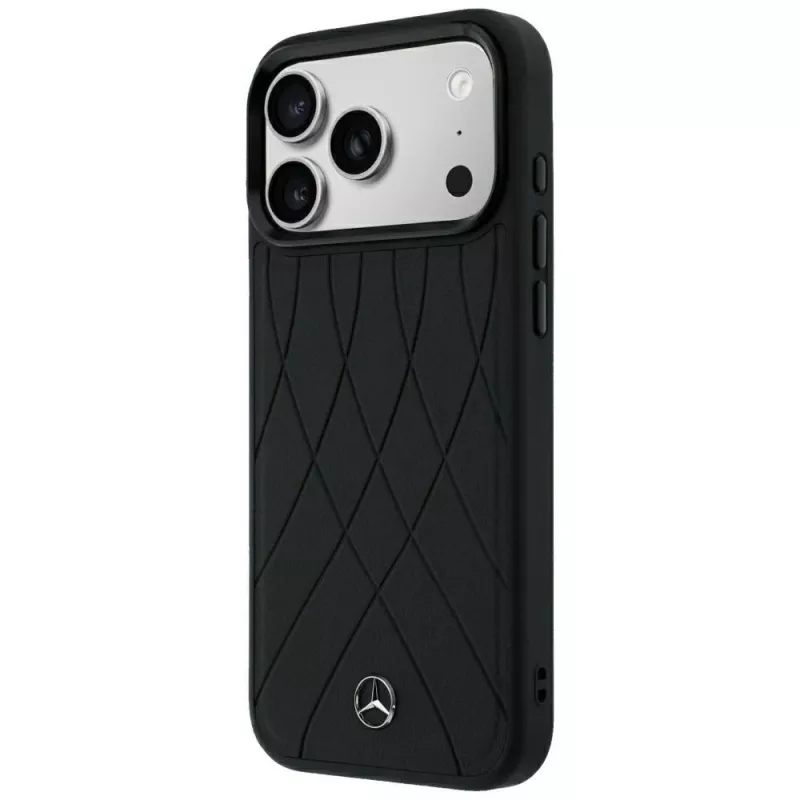 Funda MagSafe Mercedes de piel Crossed Lines para iPhone 18 Pro Max / 17 Pro Max - Negro