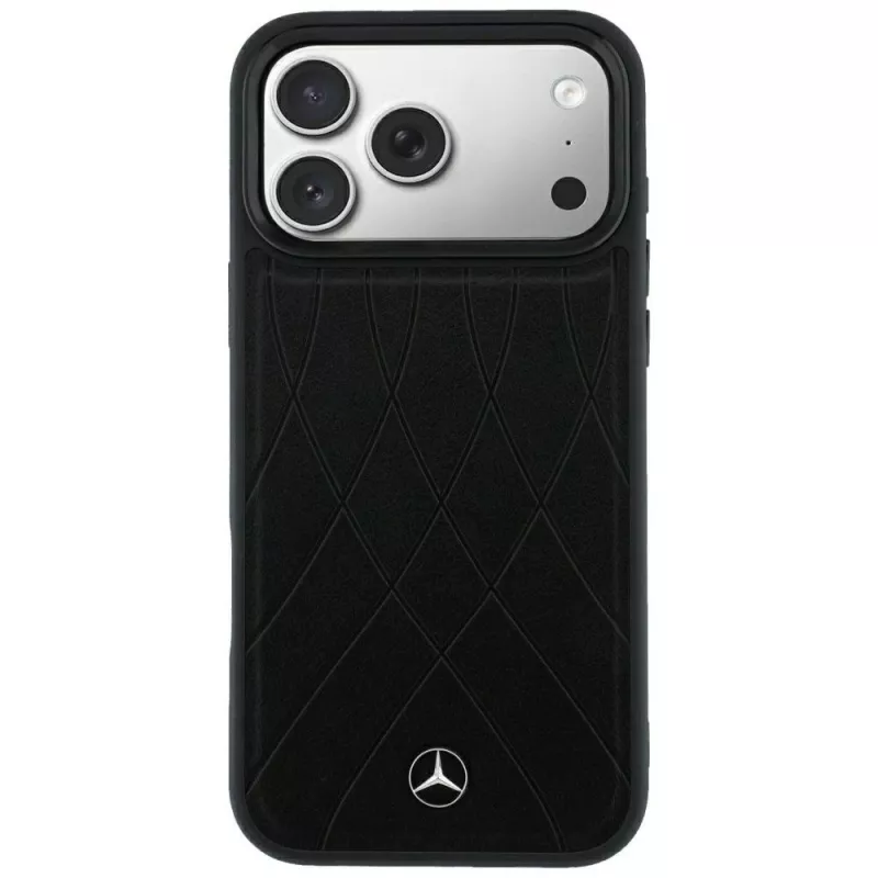 Funda MagSafe Mercedes de piel Crossed Lines para iPhone 18 Pro Max / 17 Pro Max - Negro