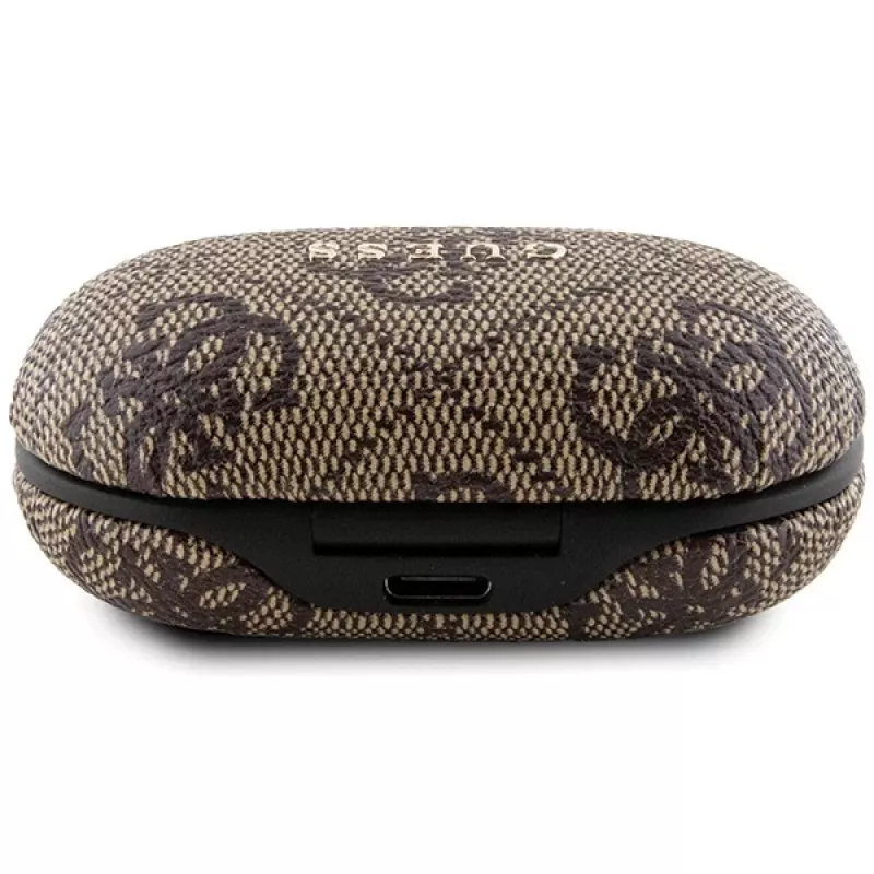 Auriculares True Wireless Guess GUTWSP4EGW con estuche de carga, Bluetooth 5.3, ENC, Marrón 4G Metal