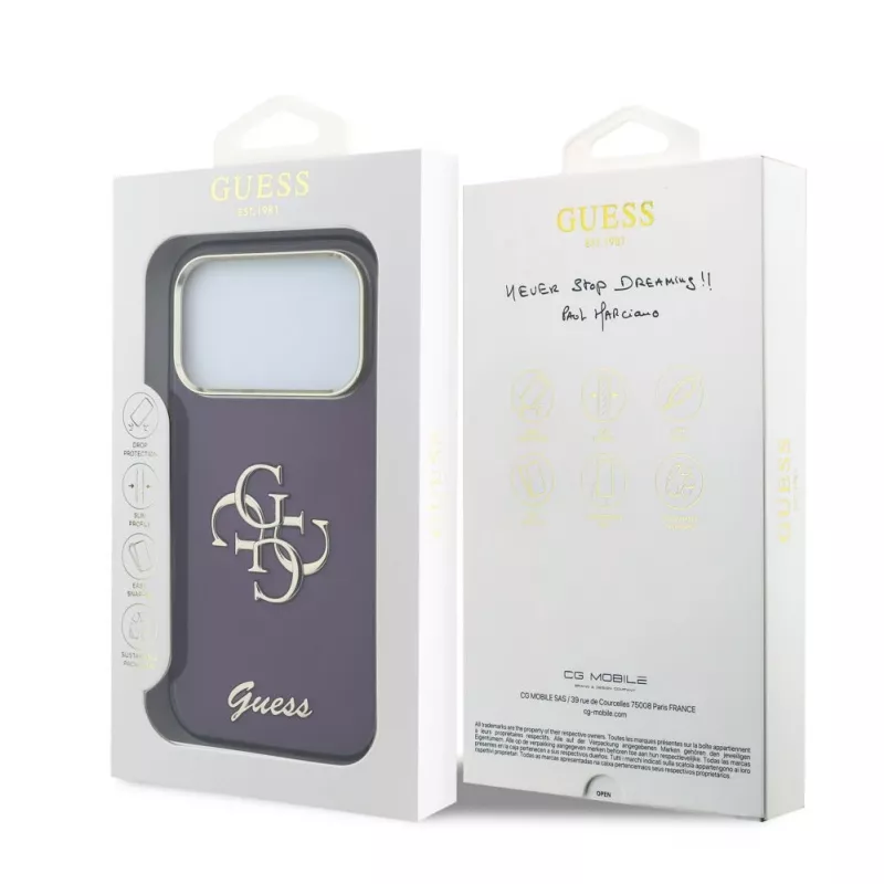 Funda protectora trasera GUESS 4G Script Metal para Apple iPhone 18 Pro / 17 Pro - Borgoña