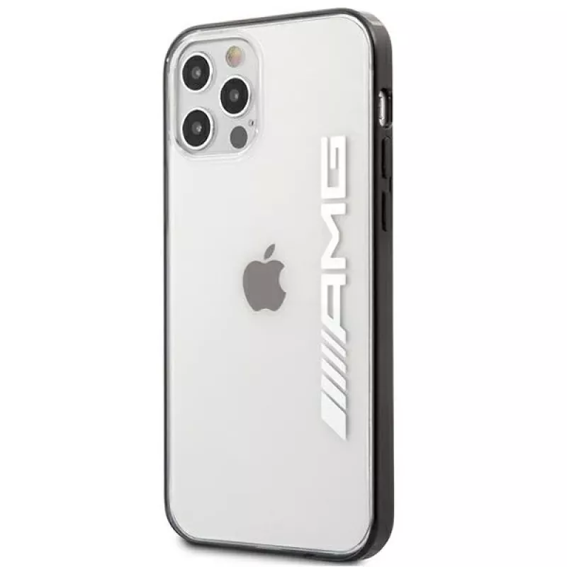 AMG AMHCP12LAESLBK Carcasa rígida transparente para iPhone 12 Pro Max con marco negro lacado metalizado