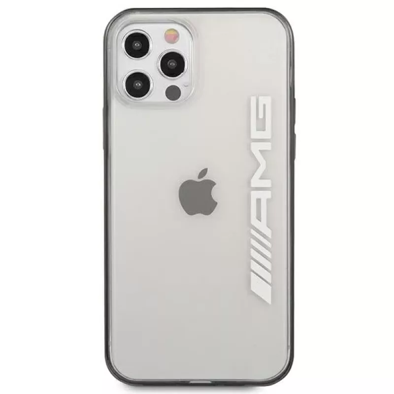 AMG AMHCP12LAESLBK Carcasa rígida transparente para iPhone 12 Pro Max con marco negro lacado metalizado