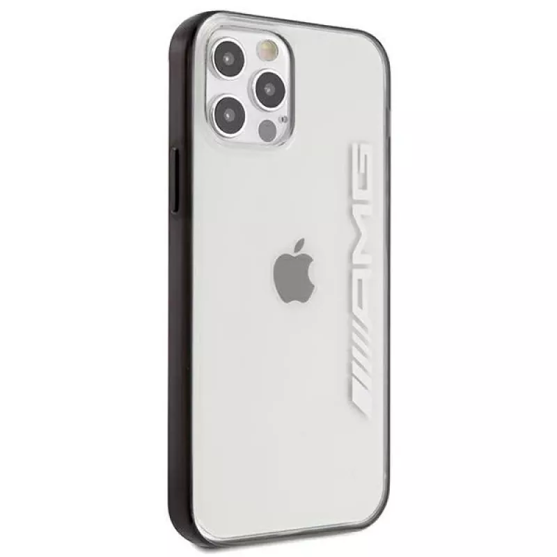AMG AMHCP12LAESLBK Carcasa rígida transparente para iPhone 12 Pro Max con marco negro lacado metalizado