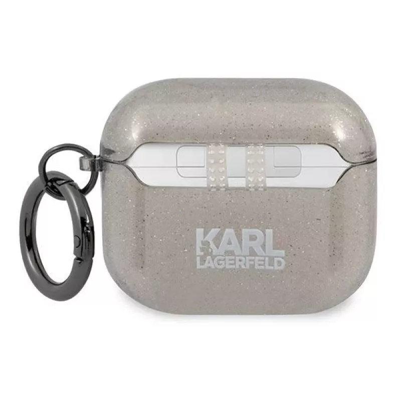 Karl Lagerfeld KLA3UKHGK Funda para AirPods 3 Negra Brillo Cabeza de Karl