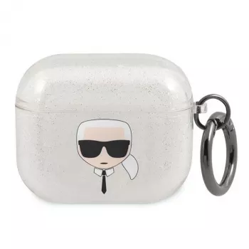 Karl Lagerfeld KLA3UKHGS Funda para AirPods 3 Plata Brillo Cabeza de Karl