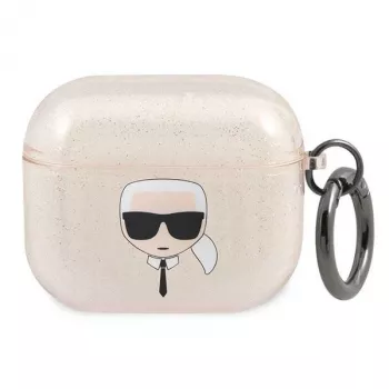 Karl Lagerfeld KLA3UKHGD Funda para AirPods 3 Glitter Oro Cabeza de Karl