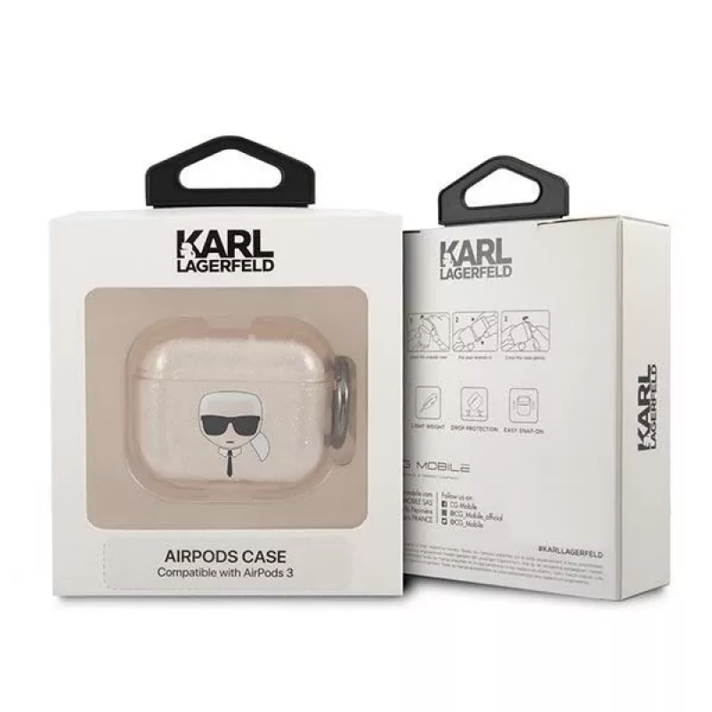 Karl Lagerfeld KLA3UKHGD Funda para AirPods 3 Glitter Oro Cabeza de Karl