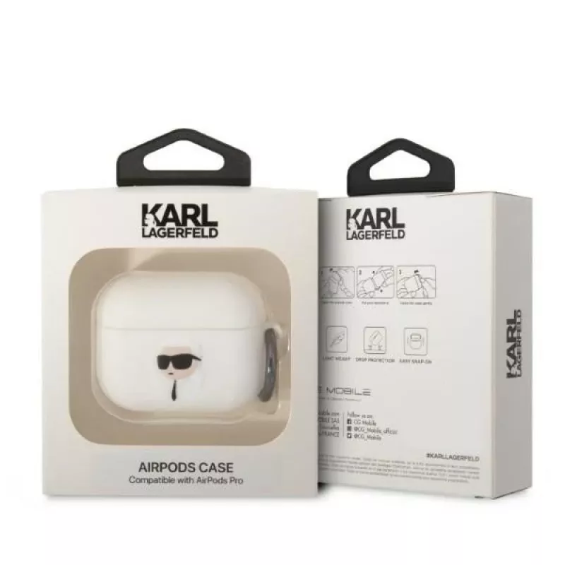 Karl Lagerfeld KLAPRUNIKH Funda para AirPods Pro Blanca Silicona Karl Head 3D