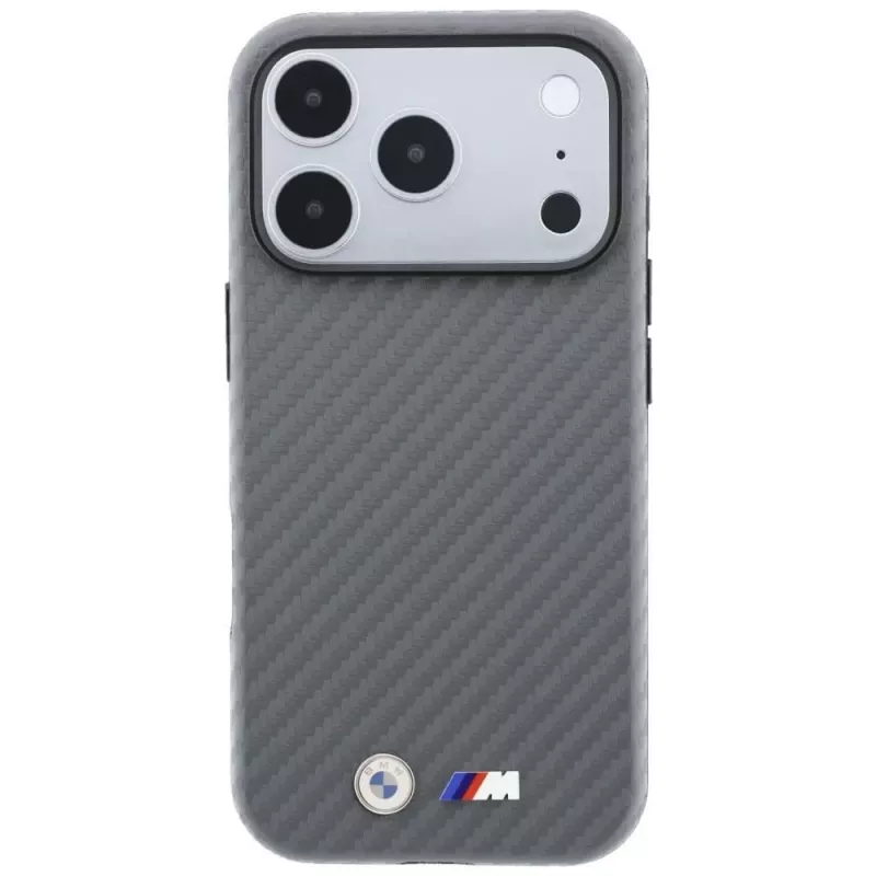 BMW M Funda MagSafe Carbon Metal Logo para iPhone 18 Pro Max / 17 Pro Max - Gris