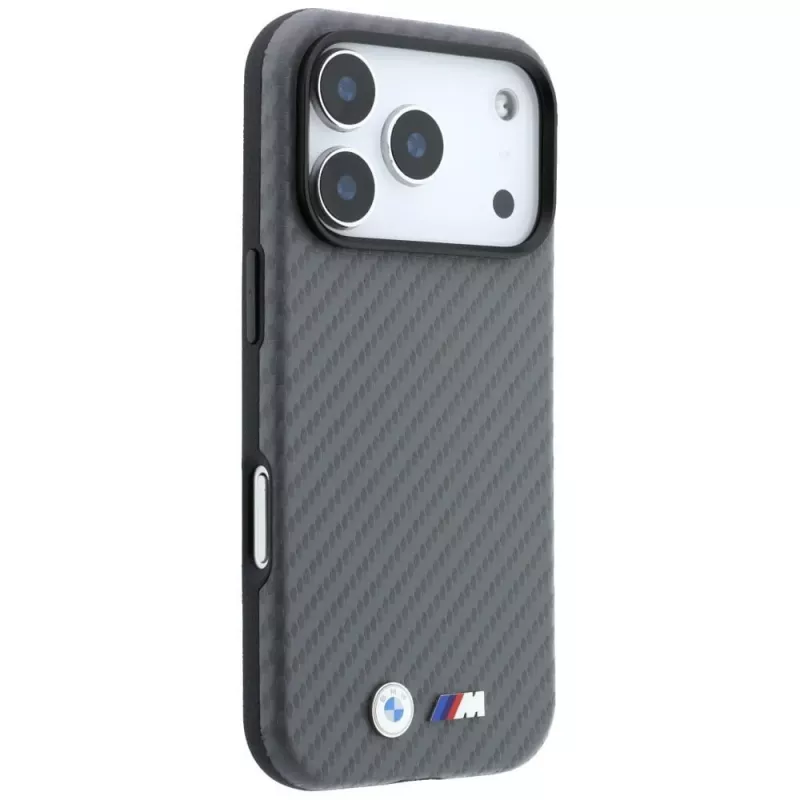 BMW M Funda MagSafe Carbon Metal Logo para iPhone 18 Pro Max / 17 Pro Max - Gris