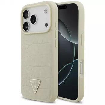 GUESS Funda MagSafe Croco Triangle Logo para iPhone 17 Pro - Oro
