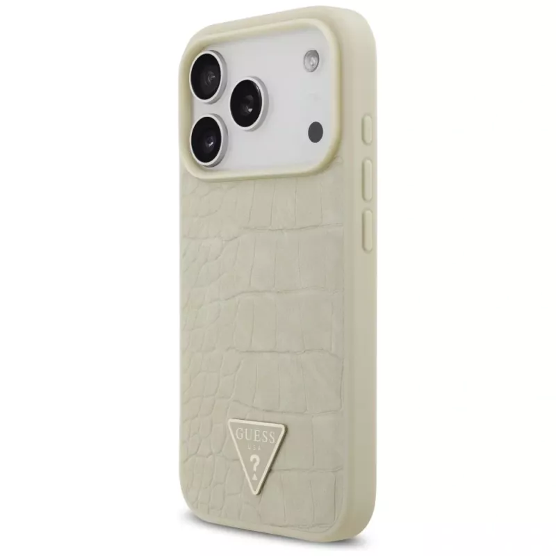 GUESS Funda MagSafe Croco Triangle Logo para iPhone 17 Pro - Oro
