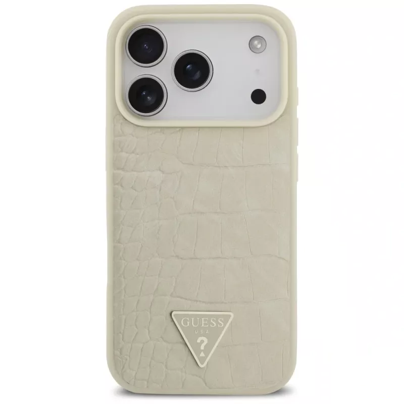 GUESS Funda MagSafe Croco Triangle Logo para iPhone 17 Pro - Oro