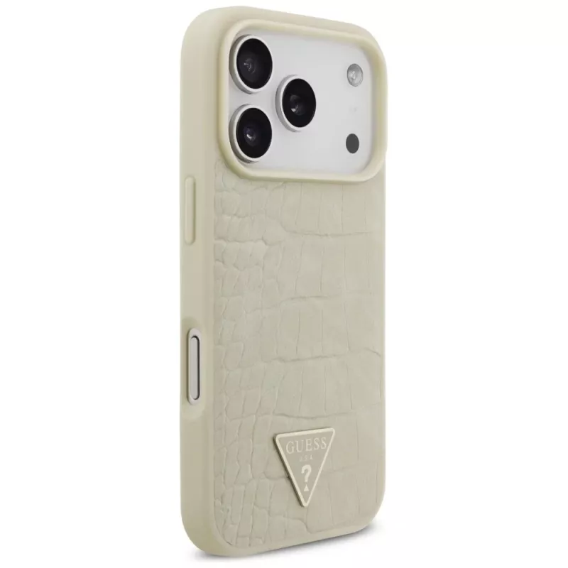 GUESS Funda MagSafe Croco Triangle Logo para iPhone 17 Pro - Oro