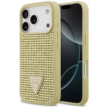 GUESS Funda Rhinestone Triangle Logo para iPhone 17 Pro - Oro