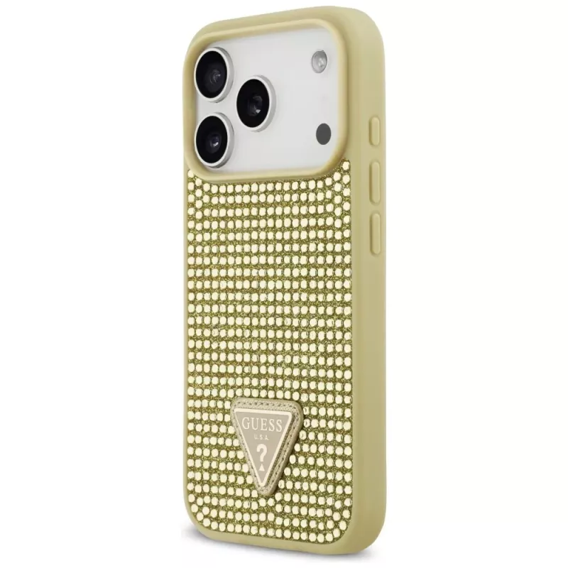 GUESS Funda Rhinestone Triangle Logo para iPhone 17 Pro - Oro