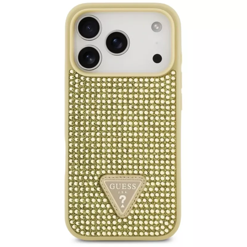 GUESS Funda Rhinestone Triangle Logo para iPhone 17 Pro - Oro