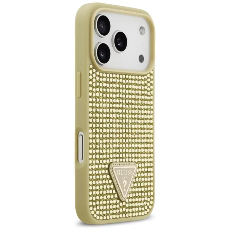 GUESS Funda Rhinestone Triangle Logo para iPhone 17 Pro - Oro