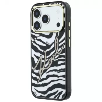 Karl Lagerfeld Funda MagSafe IML Signature Zebra Glitter para iPhone 18 Pro / 17 Pro - Oro