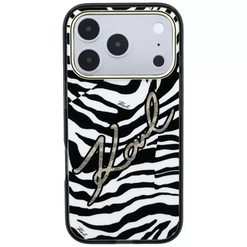 Karl Lagerfeld Funda MagSafe IML Signature Zebra Glitter para iPhone 18 Pro / 17 Pro - Oro