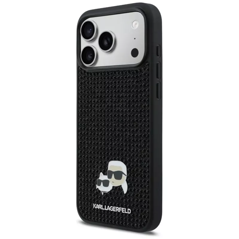 Karl Lagerfeld Funda Rhinestones Karl & Choupette Pin para iPhone 17 Pro Max - Negro