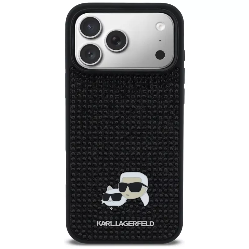 Karl Lagerfeld Funda Rhinestones Karl & Choupette Pin para iPhone 17 Pro Max - Negro