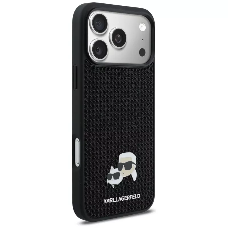 Karl Lagerfeld Funda Rhinestones Karl & Choupette Pin para iPhone 17 Pro Max - Negro