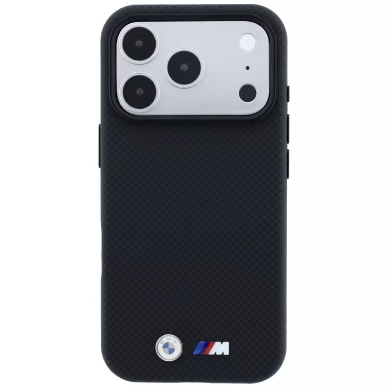 BMW M Funda MagSafe Quadrille Kevlar Metal Logo para iPhone 18 Pro / 17 Pro - Negro
