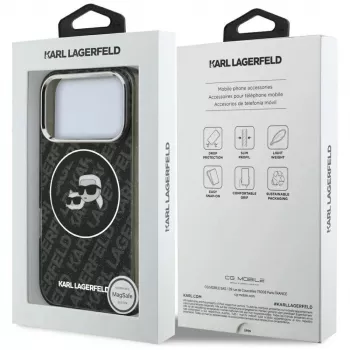 Karl Lagerfeld Funda MagSafe IML Glitter Karl & Choupette Heads Logo para iPhone 17 Pro Negro